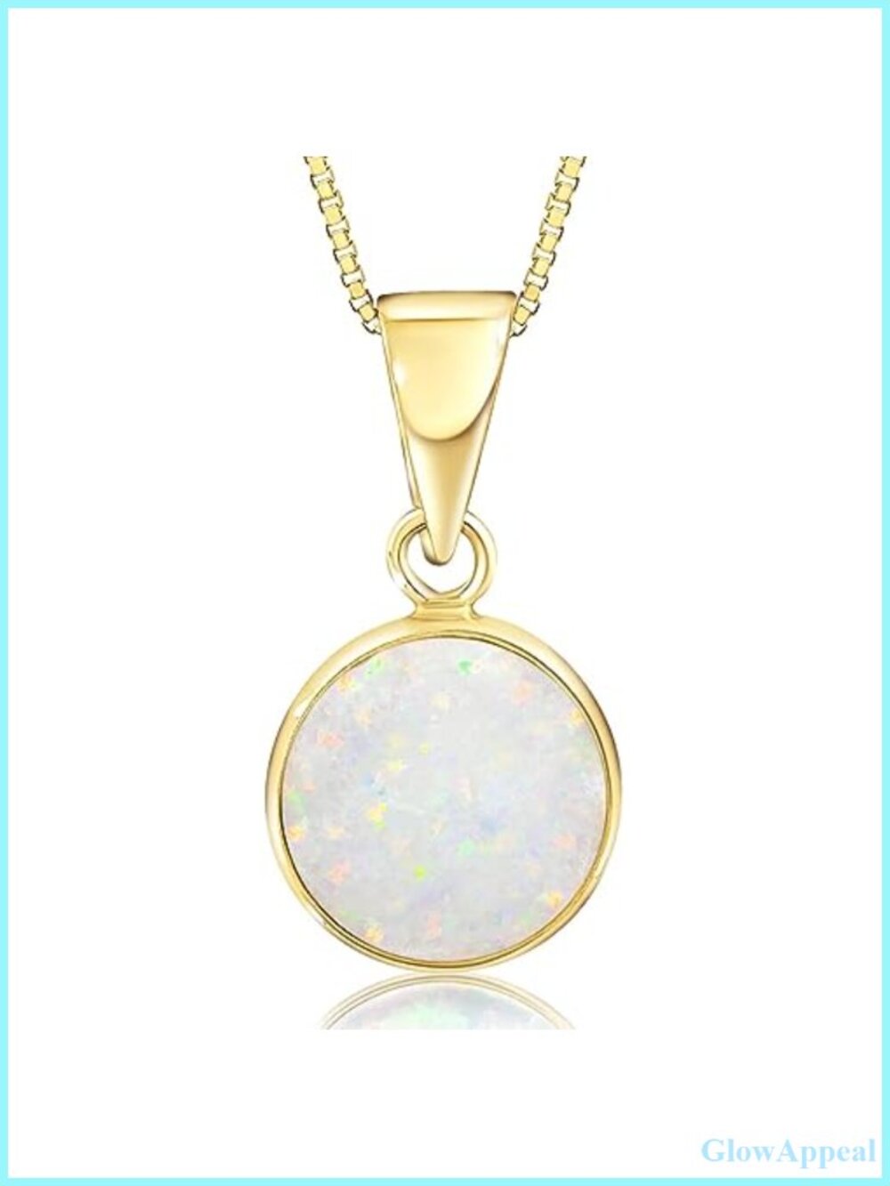 14K Solid Gold White Opal Pendant for Women 8mm Round